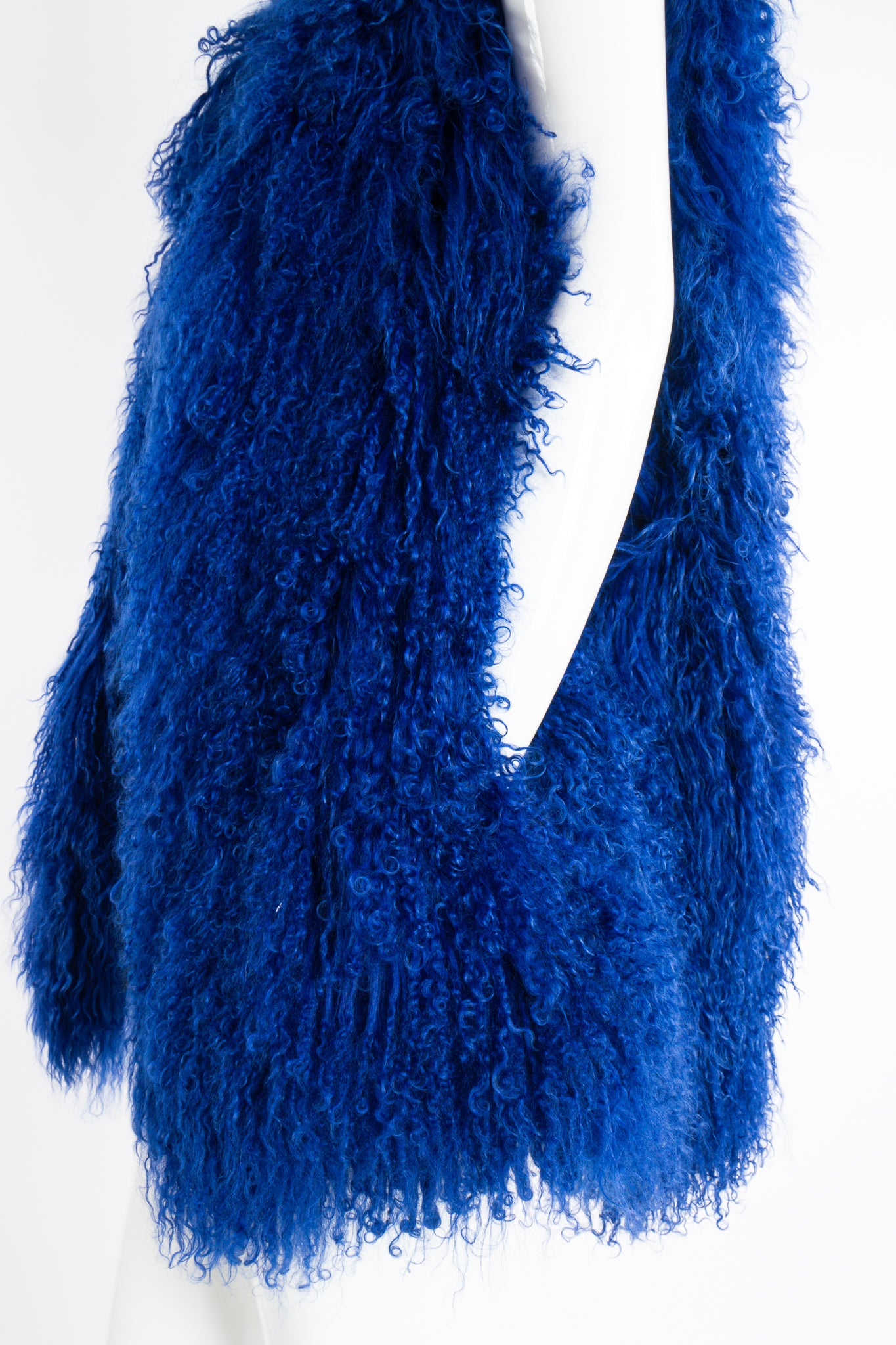 Vintage Marvin Richards Ultramarine Mongolian Fur Vest on Mannequin pockets at Recess Los Angeles