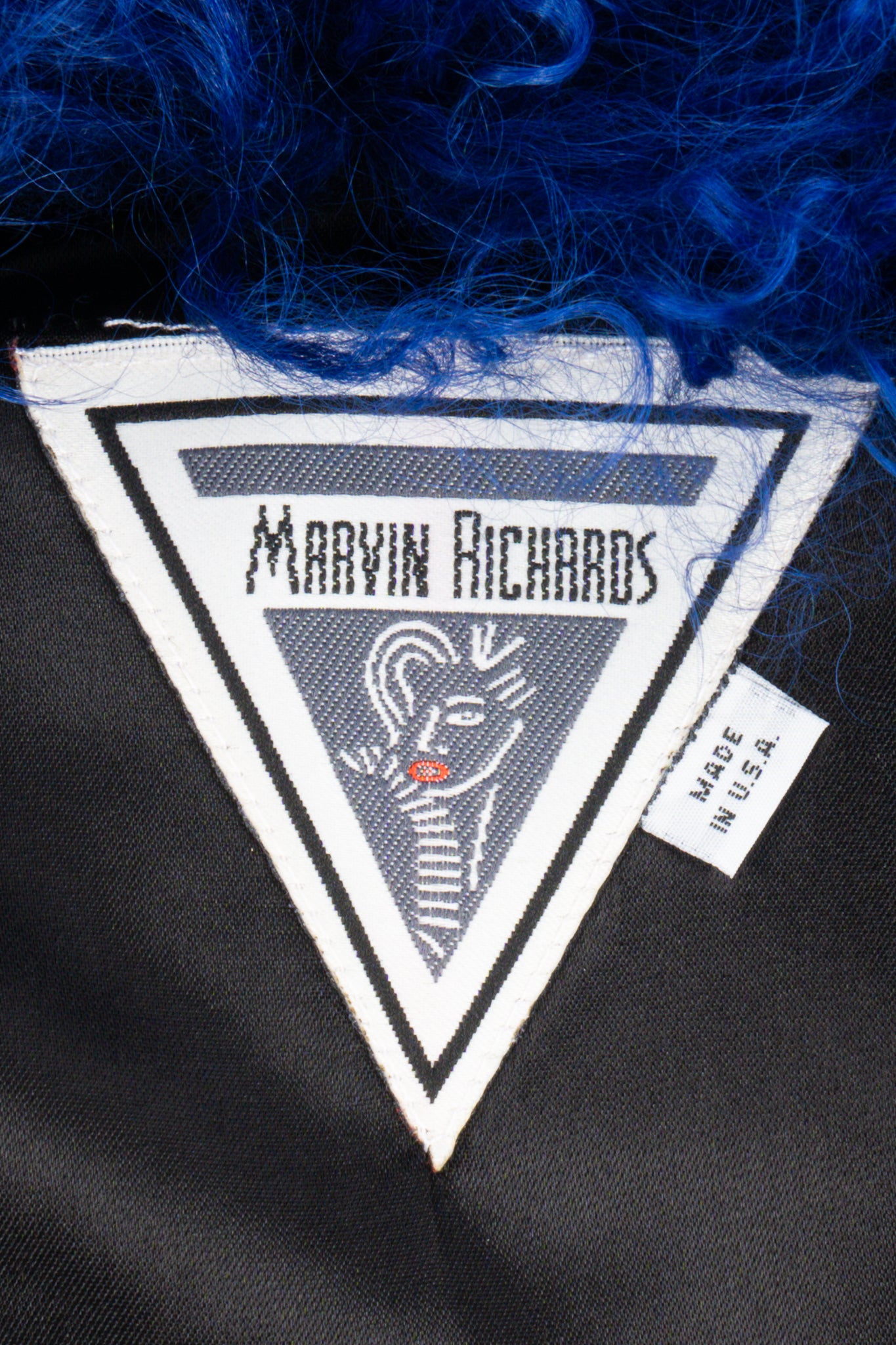 Vintage Marvin Richards Ultramarine Mongolian Fur Vest label at Recess Los Angeles