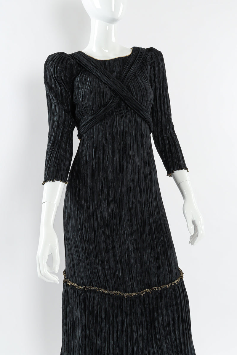 Vintage Mary McFadden Pilissé Pleat Rope Tassel Dress mannequin front tied close  Recess LA