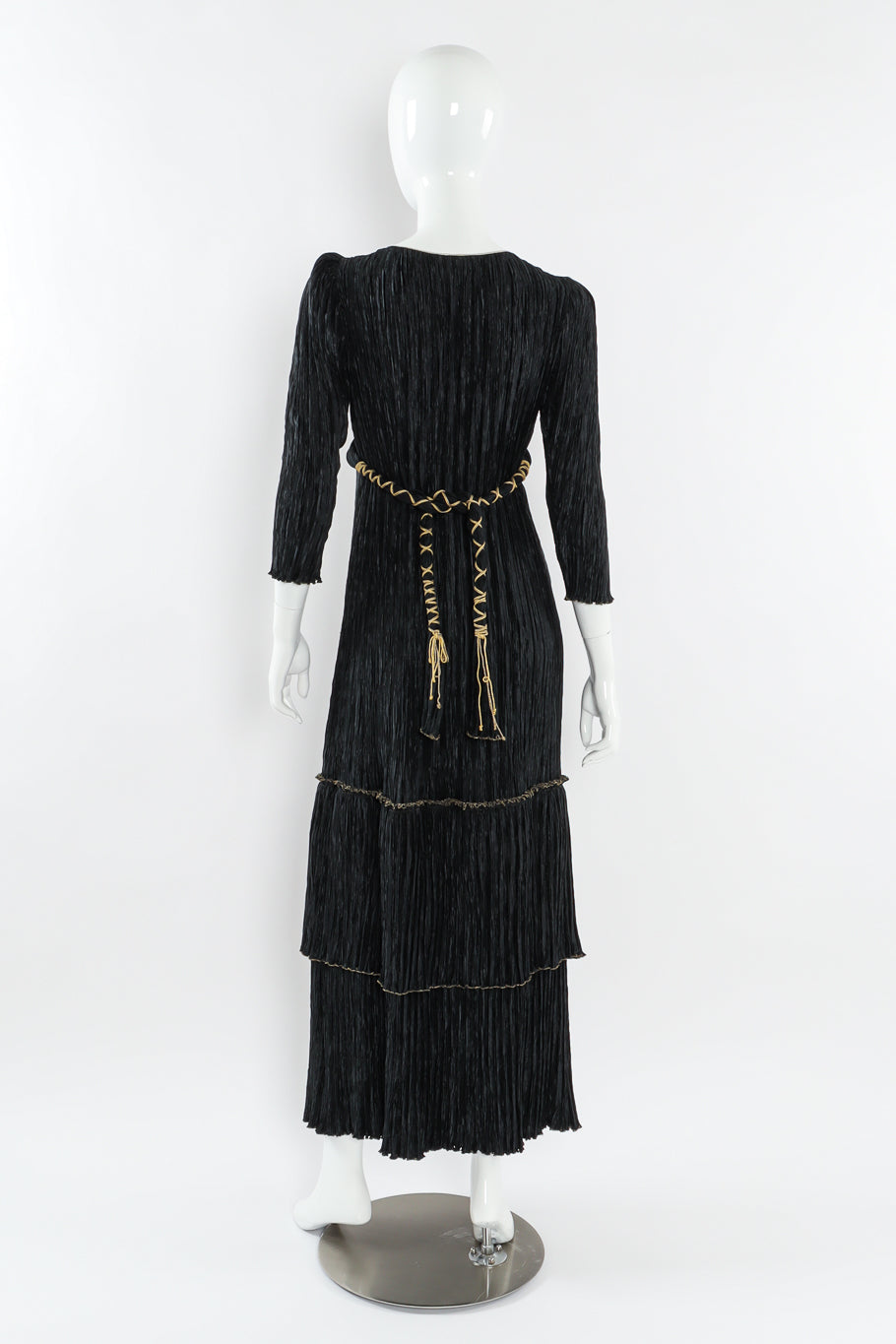 Vintage Mary McFadden Pilissé Pleat Rope Tassel Dress mannequin back tied @ Recess LA