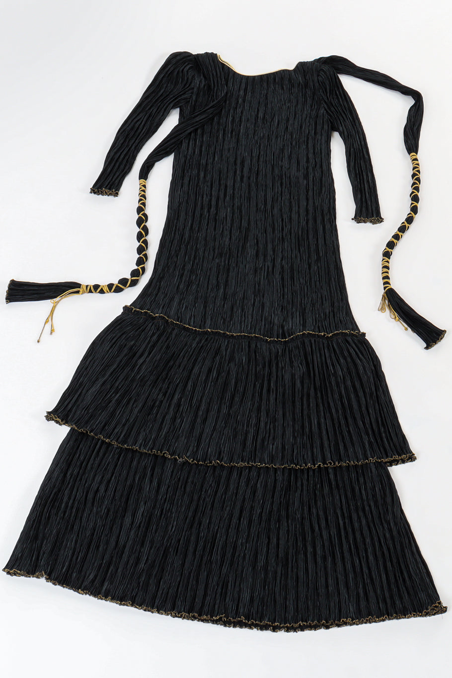 Vintage Mary McFadden Pilissé Pleat Rope Tassel Dress dres front flat @ Recess LA