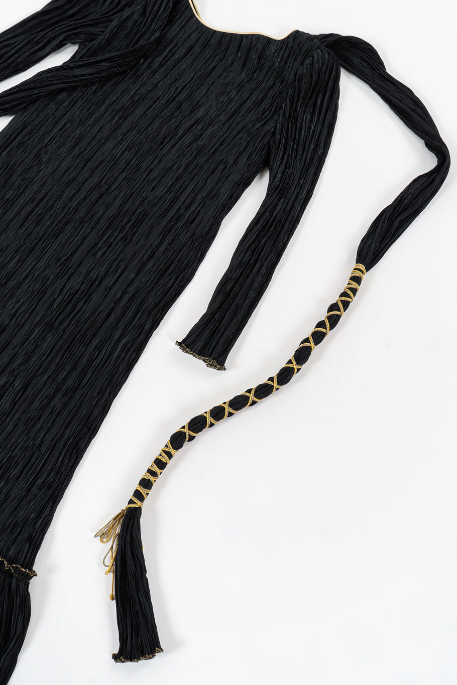 Vintage Mary McFadden Pilissé Pleat Rope Tassel Dress rope sash/pleat detail @ Recess LA
