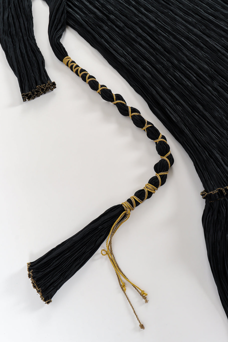 Vintage Mary McFadden Pilissé Pleat Rope Tassel Dress rope sash close  @ Recess LA