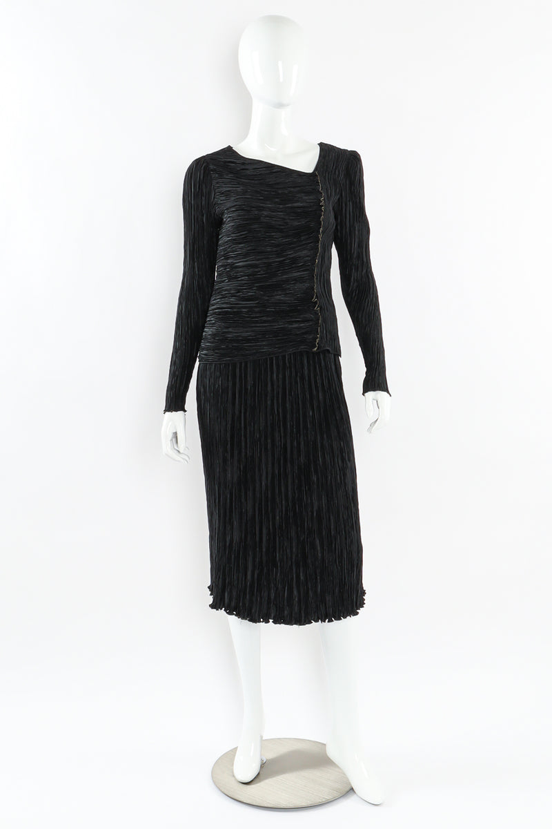 Vintage Mary McFadden Plissé Pleat Top & Skirt Set mannequin front @ Recess LA