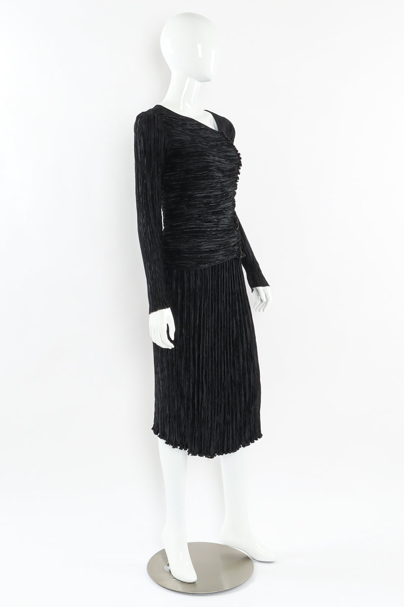 Vintage Mary McFadden Plissé Pleat Top & Skirt Set mannequin front side angle @ Recess LA