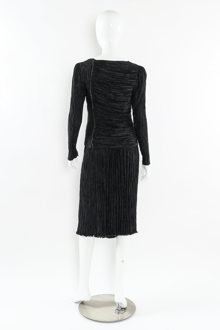 Vintage Mary McFadden Plissé Pleat Top & Skirt Set mannequin back @ Recess LA