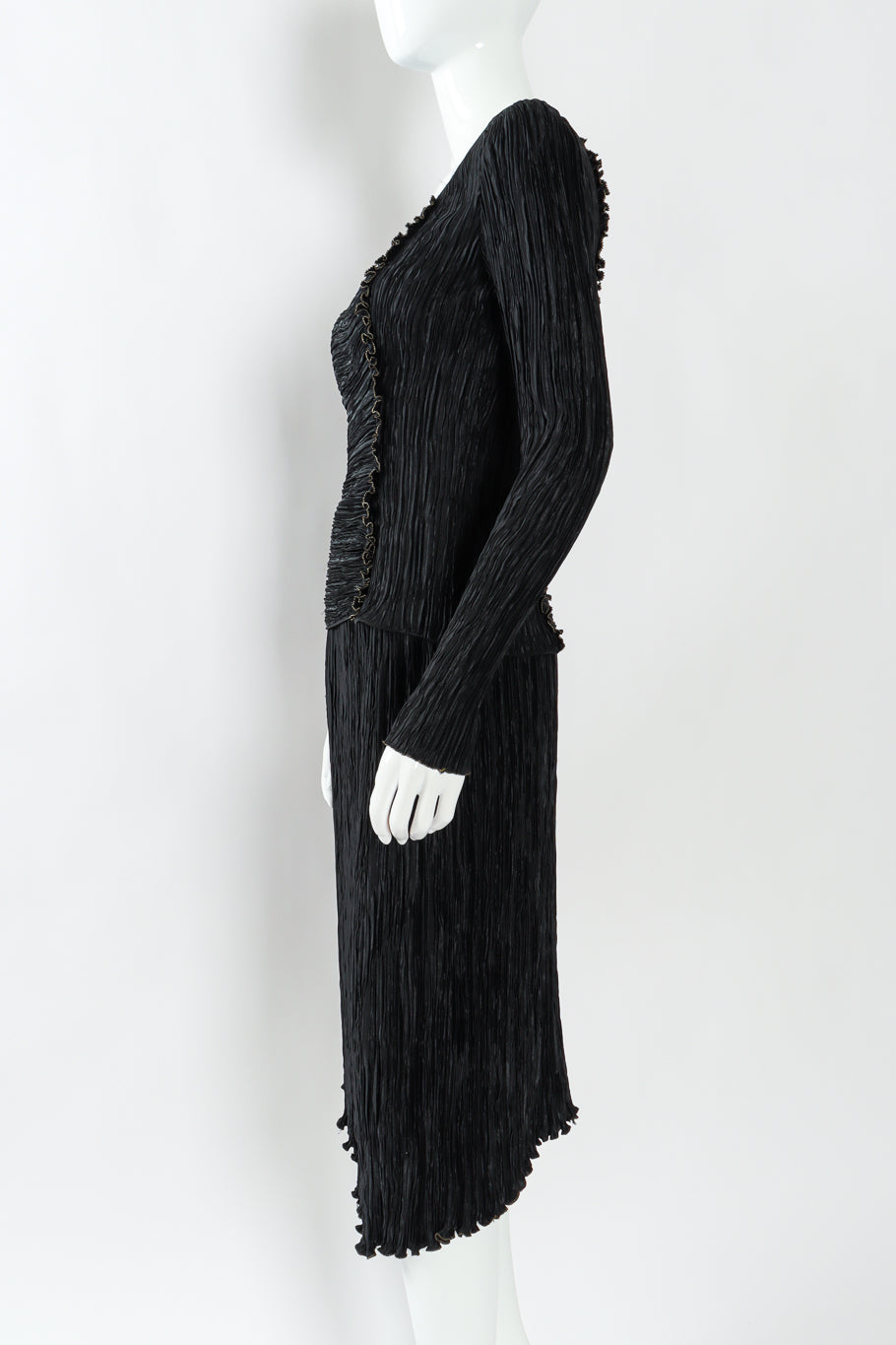 Vintage Mary McFadden Plissé Pleat Top & Skirt Set mannequin side close @ Recess LA