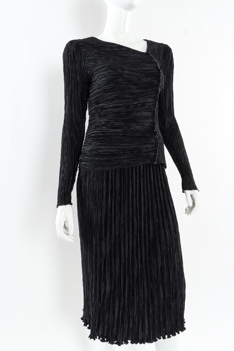 Vintage Mary McFadden Plissé Pleat Top & Skirt Set mannequin close front  @ Recess LA