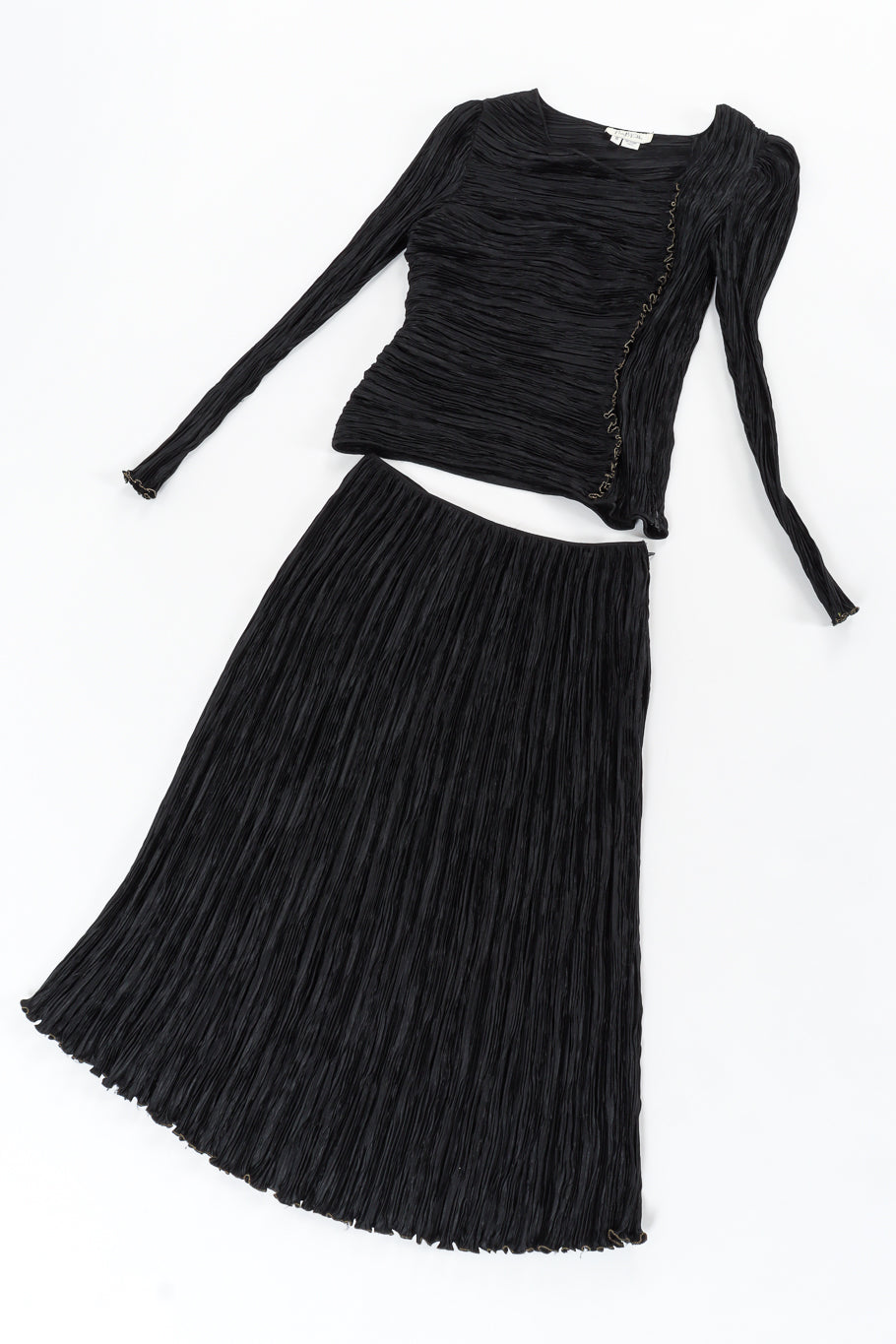 Vintage Mary McFadden Plissé Pleat Top & Skirt Set flatlay @ Recess LA