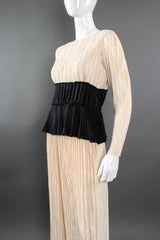 Vintage Mary McFadden Pleated Peplum Top & Skirt Set Bridal Wedding on Mannequin crop @ Recess LA