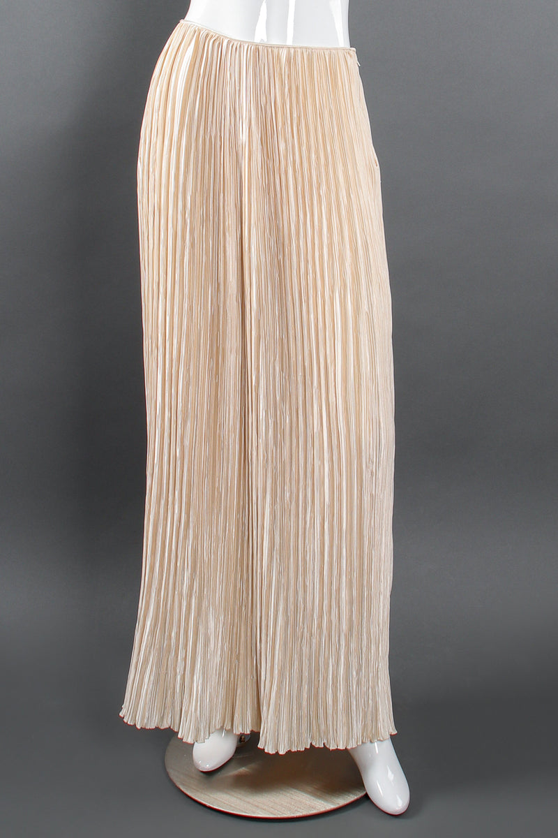 Vintage Mary McFadden ivory Pleated Peplum Top & Skirt Set Bridal Wedding Skirt Front at Recess LA
