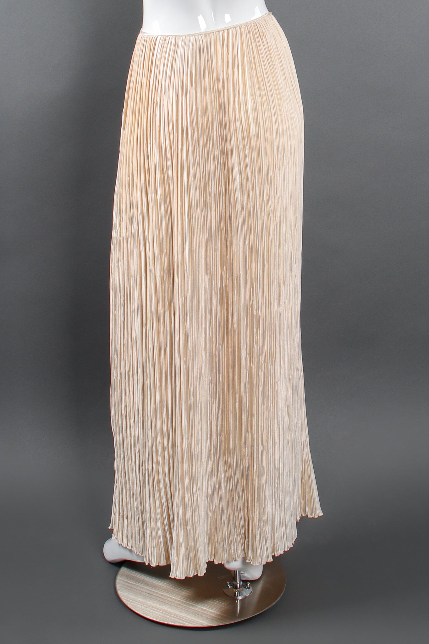 Vintage Mary McFadden ivory Pleated Peplum Top & Skirt Set Bridal Wedding Skirt Back at Recess LA