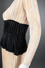 Vintage Mary McFadden Pleated Peplum Top & Skirt Set Bridal Wedding on Mannequin waist @ Recess LA