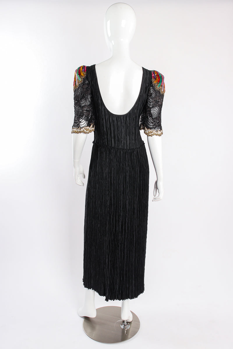 Vintage Mary McFadden Rainbow Sleeve Pleated Dress on Mannequin back at Recess Los Angeles