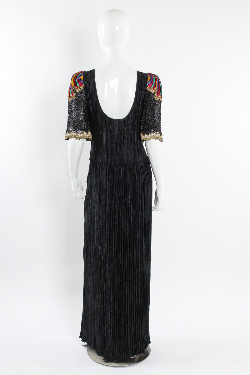 Vintage Mary McFadden Sequin Floral Beaded Pilissé Dress mannequin back @ Recess LA