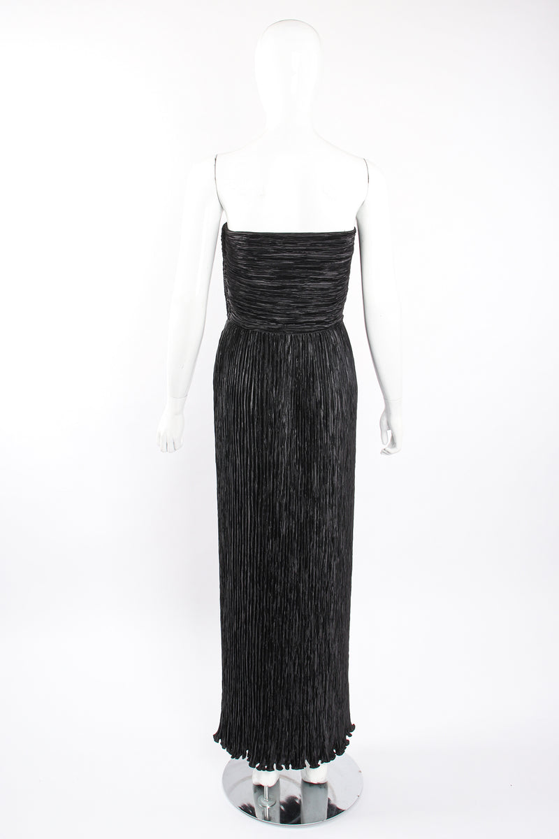 Vintage Mary McFadden Pleated Strapless Sweetheart Gown o Mannequin back at Recess Los Angeles