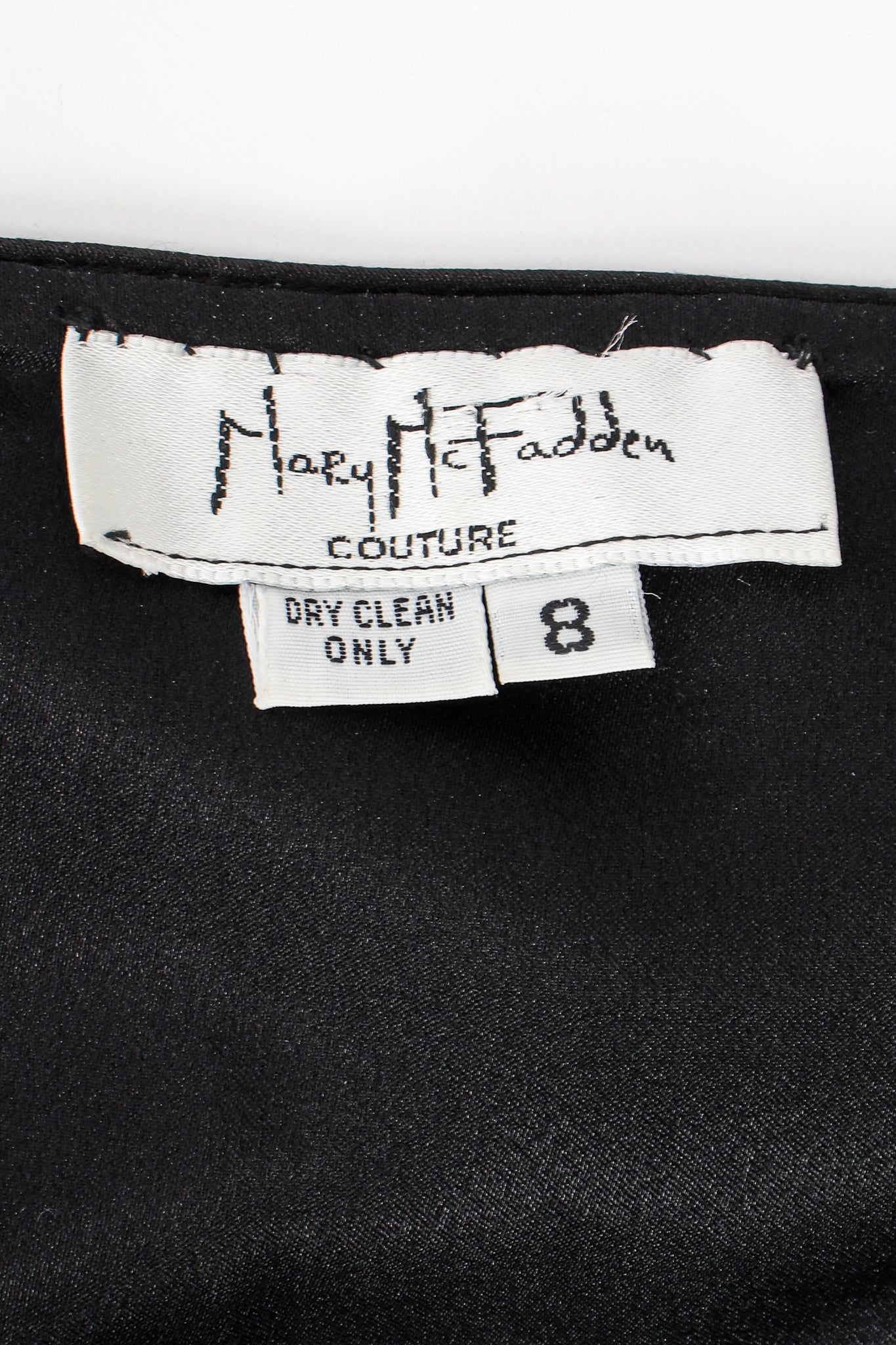 Vintage Mary McFadden Pleated Strapless Sweetheart Gown label at Recess Los Angeles