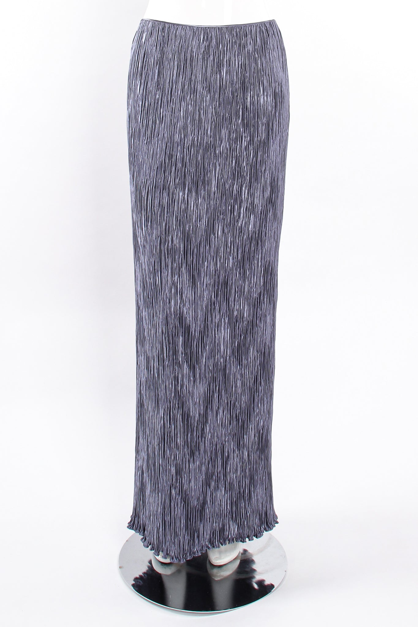 Vintage Mary McFadden Periwinkle Pleated Column Skirt on Mannequin front at Recess Los Angeles