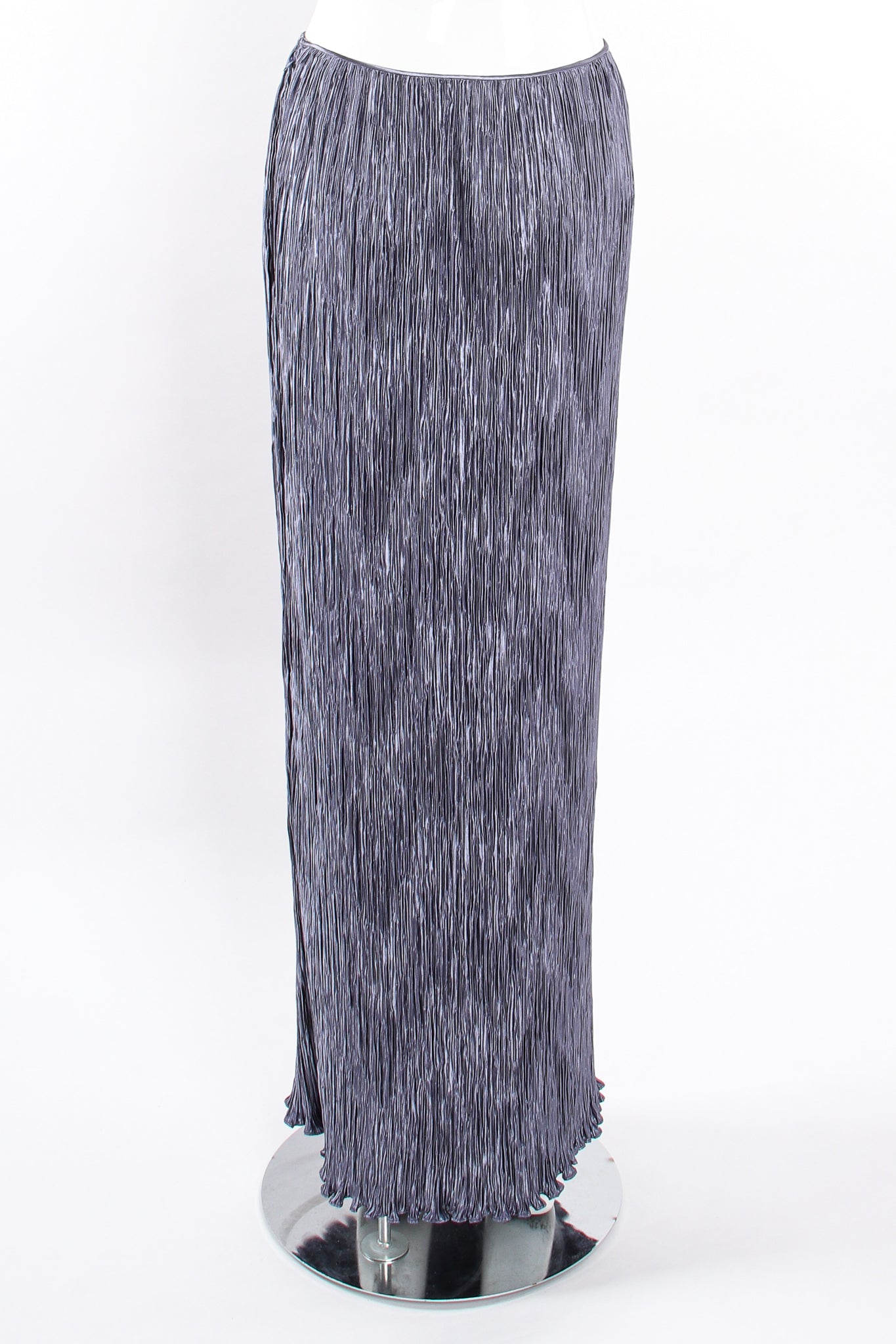 Vintage Mary McFadden Periwinkle Pleated Column Skirt on Mannequin back at Recess Los Angeles