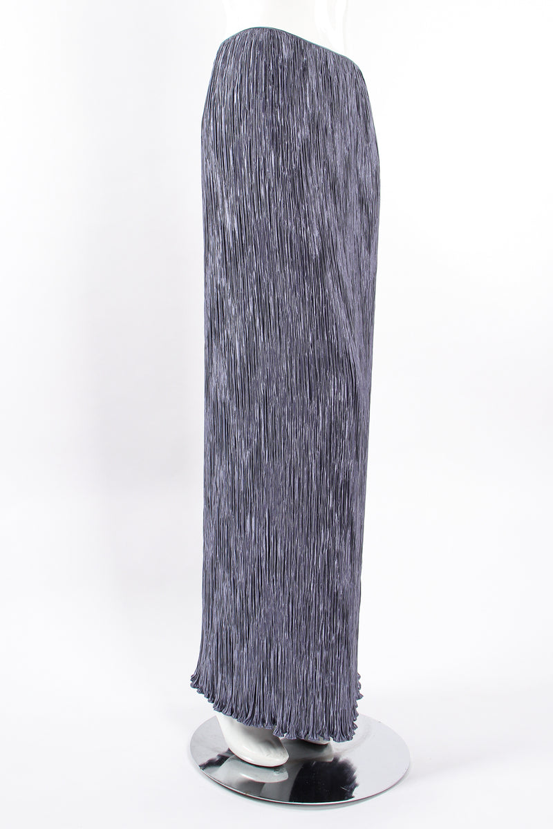 Vintage Mary McFadden Periwinkle Pleated Column Skirt on Mannequin angle at Recess Los Angeles