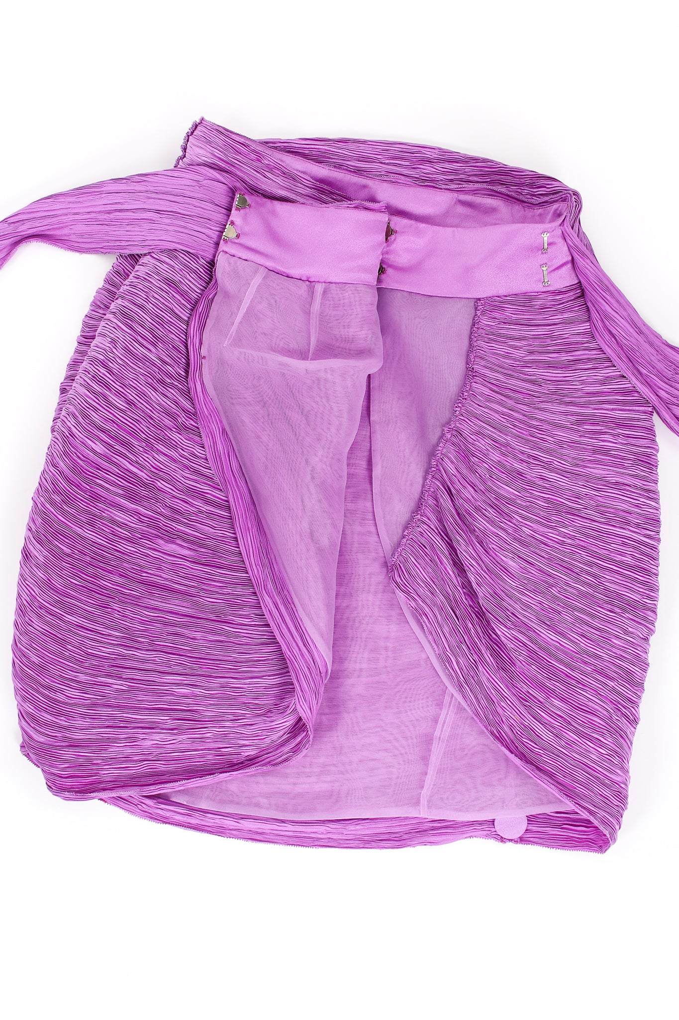 Vintage Mary McFadden Pleated Halter & Wrap Skirt Set skirt open at Recess LA