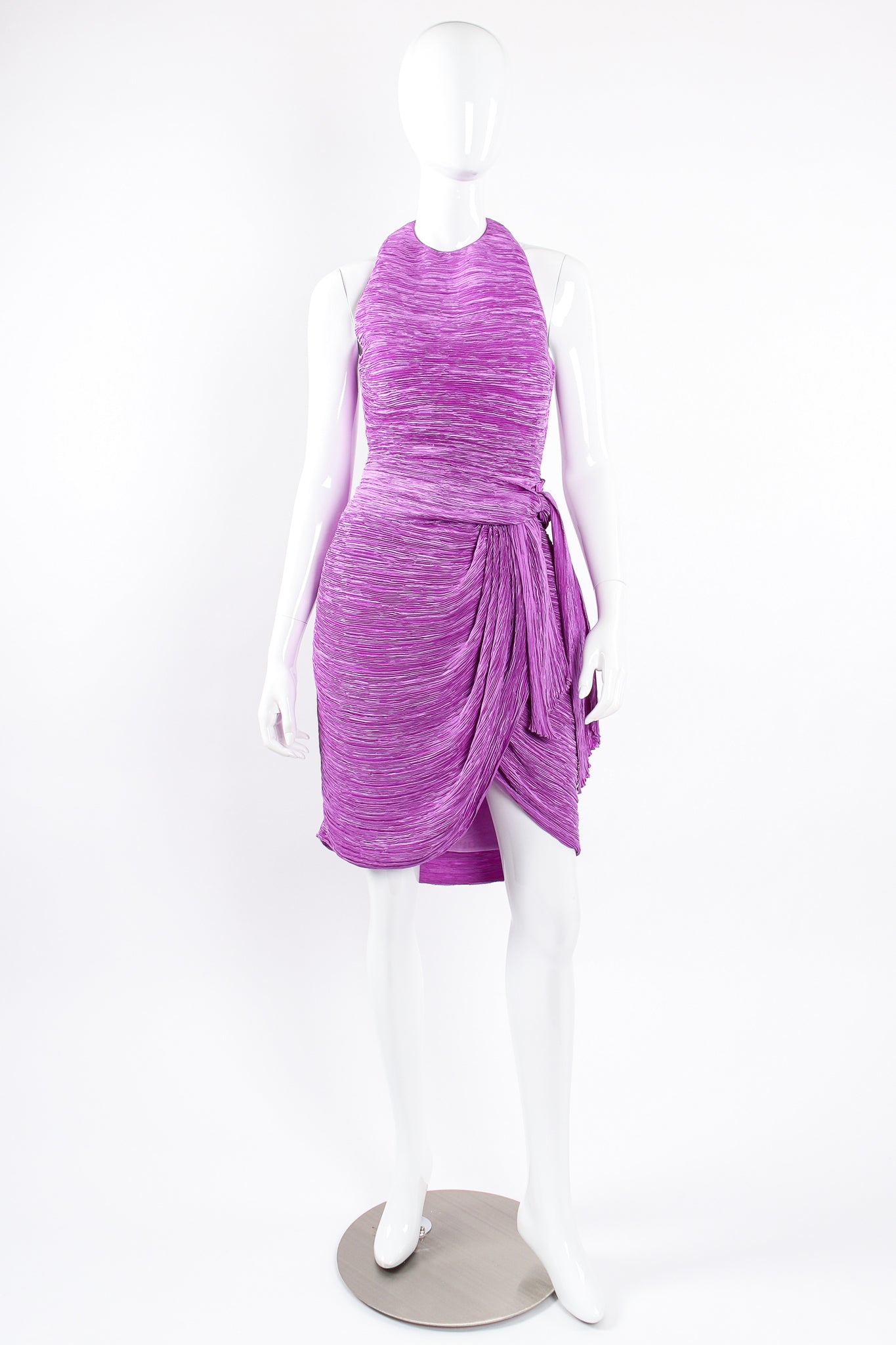 Vintage Mary McFadden Pleated Halter & Wrap Skirt Set on Mannequin front at Recess LA