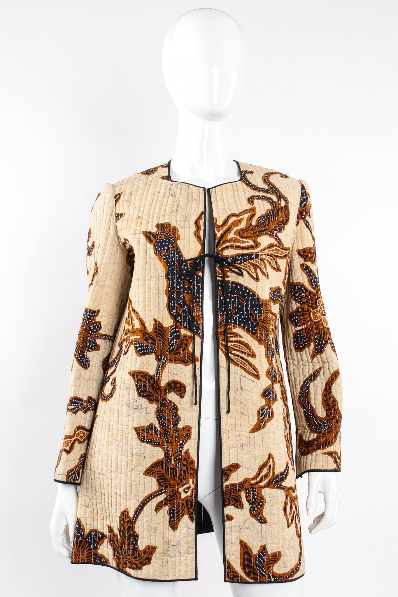 Vintage Mary McFadden Products Quilted Pheasant Jacket on Mannequin front at Recess LA
