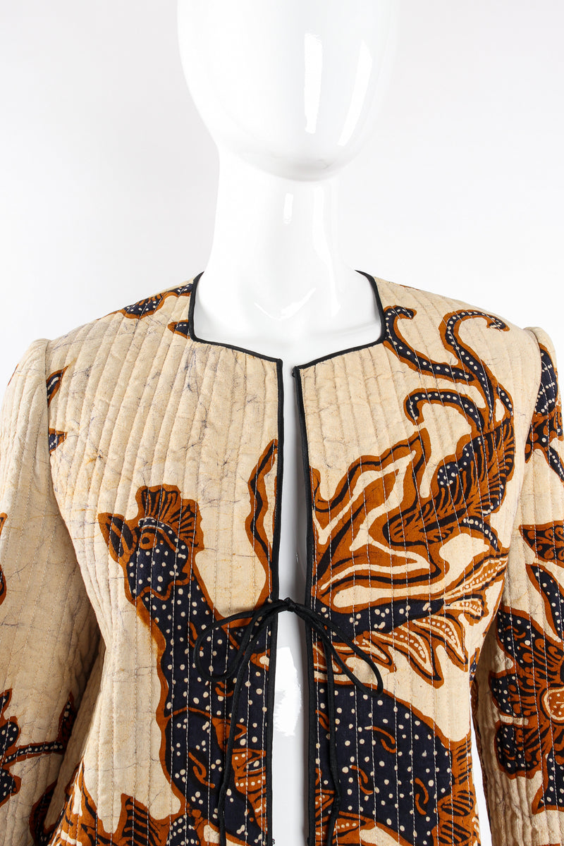 Vintage Mary McFadden Products Quilted Pheasant Jacket on Mannequin neckline at Recess LA