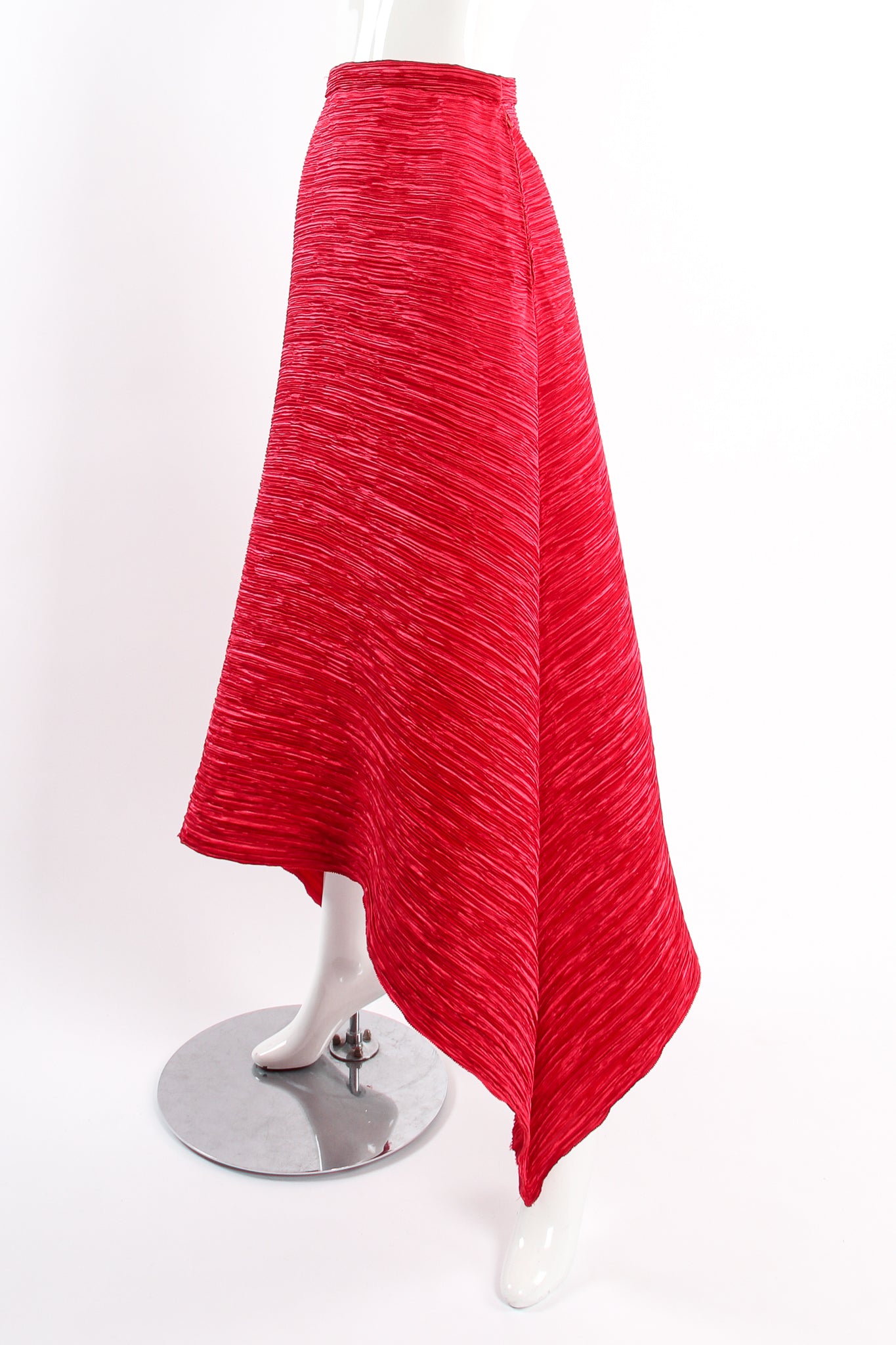Vintage Mary McFadden Pleated Handkerchief Skirt on Mannequin angle at Recess Los Angeles