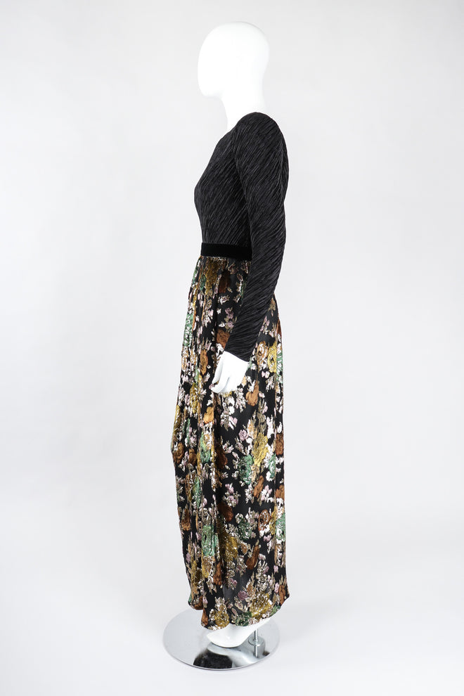 Recess Los Angeles Vintage Mary McFadden Pleated Velvet Lamé Burnout Dress