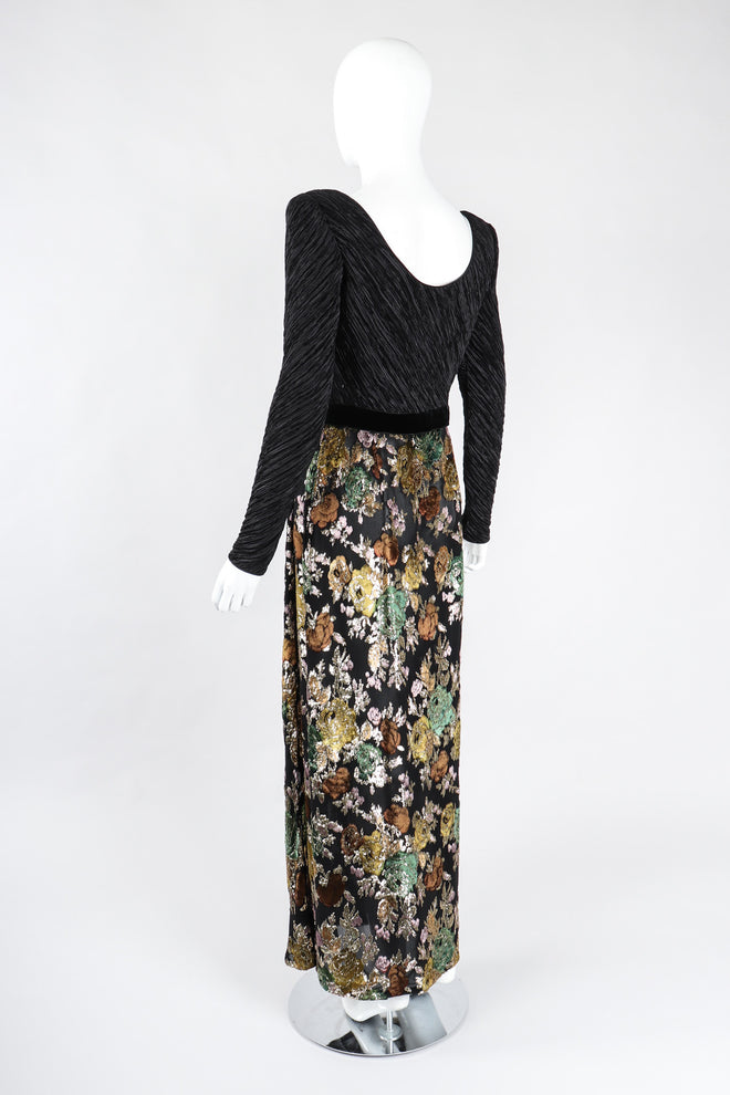 Recess Los Angeles Vintage Mary McFadden Pleated Velvet Lamé Burnout Dress