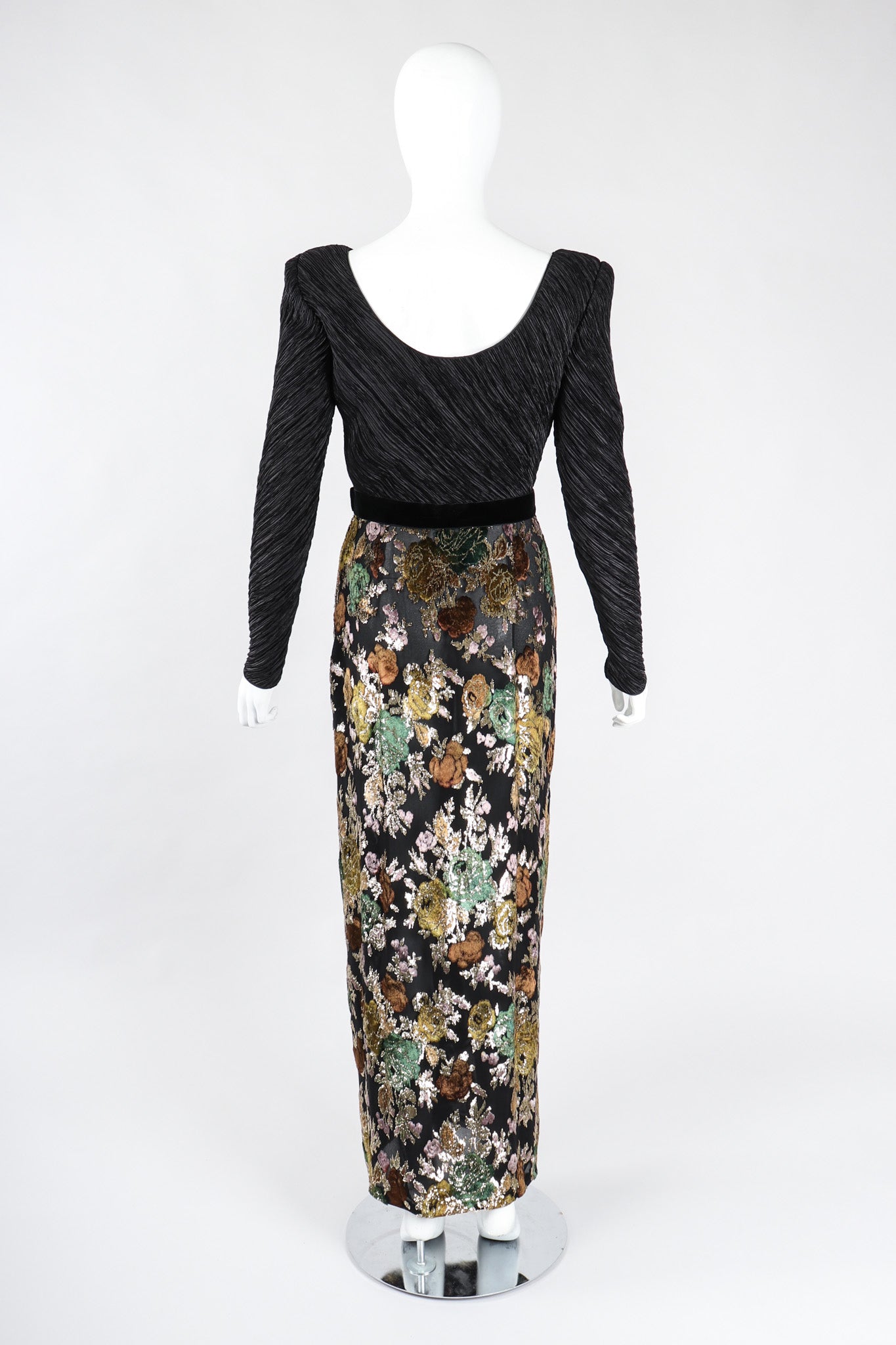 Recess Los Angeles Vintage Mary McFadden Pleated Velvet Lamé Burnout Dress