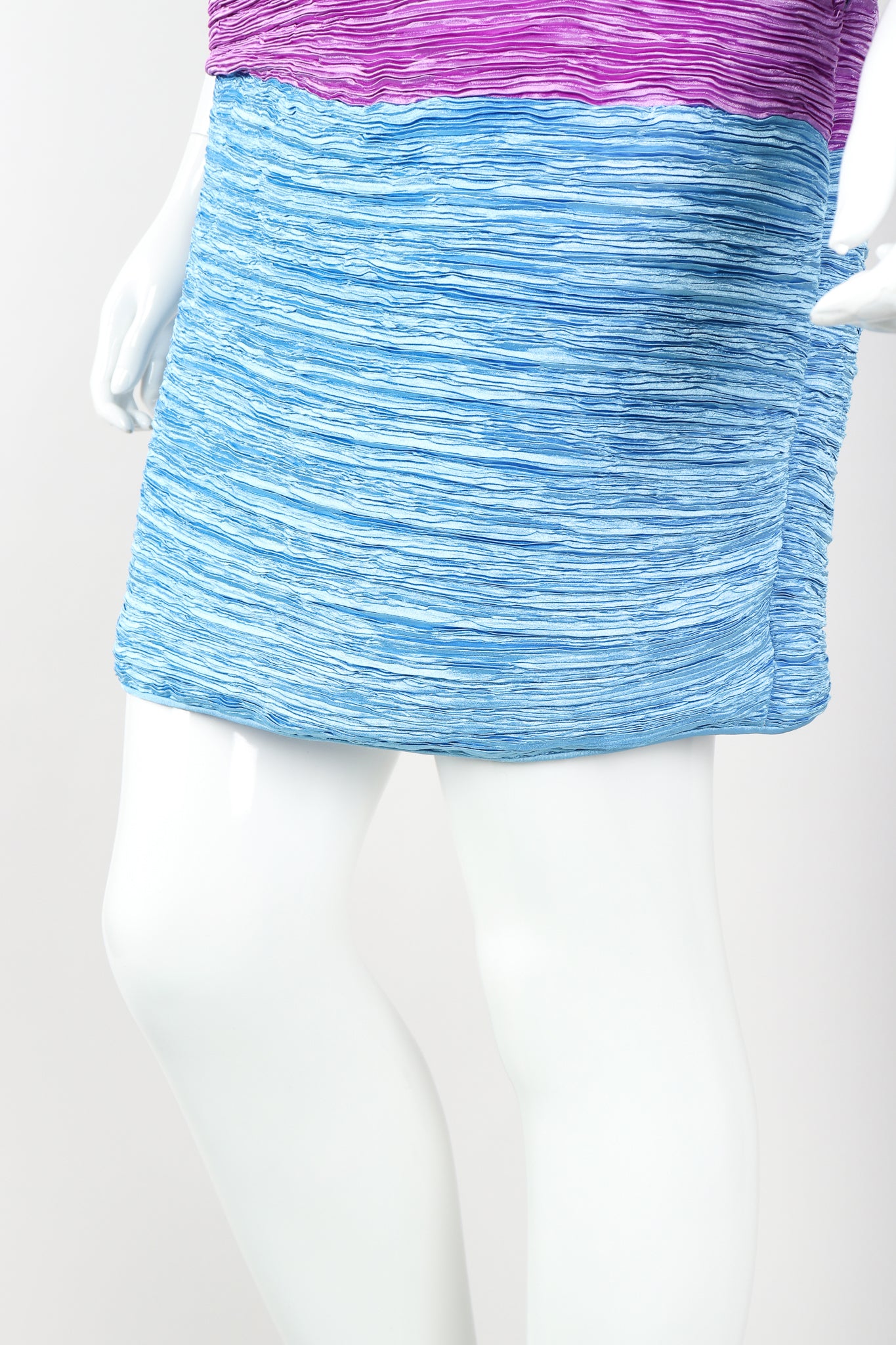Recess Designer Consignment Vintage Mary McFadden Pleated Colorblock Cocktail Dress Los Angeles Resale Mariano Fortuny