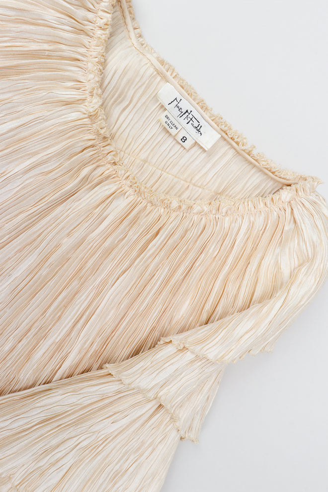 Vintage Mary McFadden Cream Pleated Asymmetrical Draped Collar Dress Neckline at Recess
