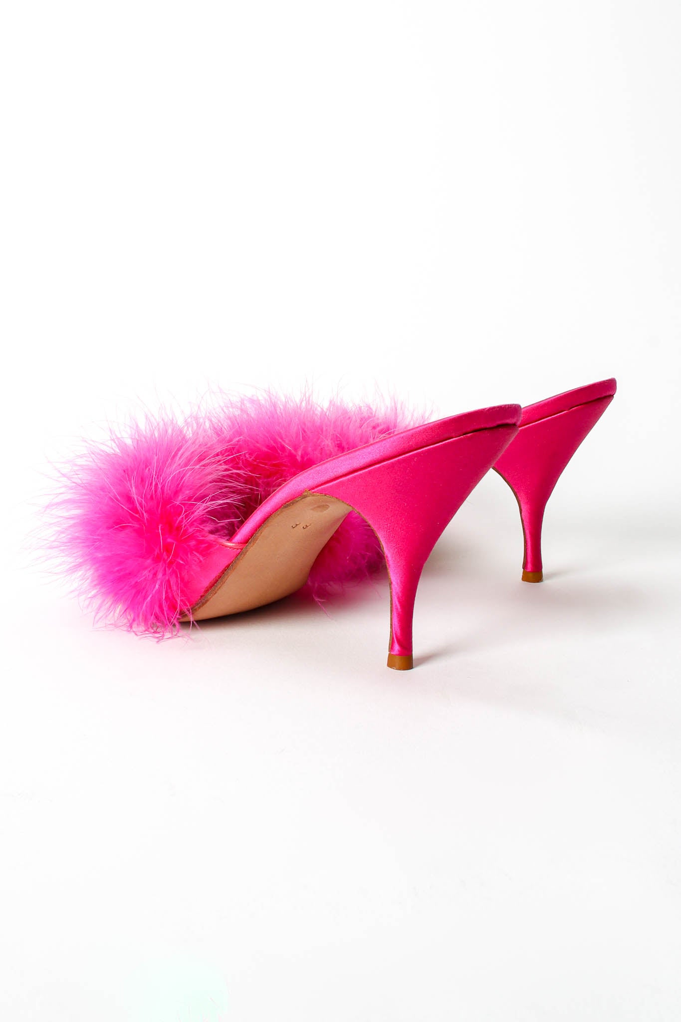 Vintage Maud Frizon Shocking Pink Marabou Mules back at Recess Los Angeles