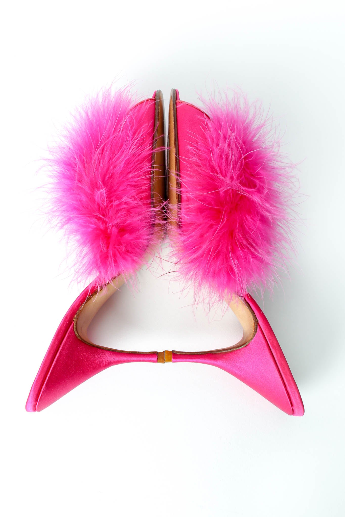 Vintage Maud Frizon Shocking Pink Marabou Mules crop at Recess Los Angeles
