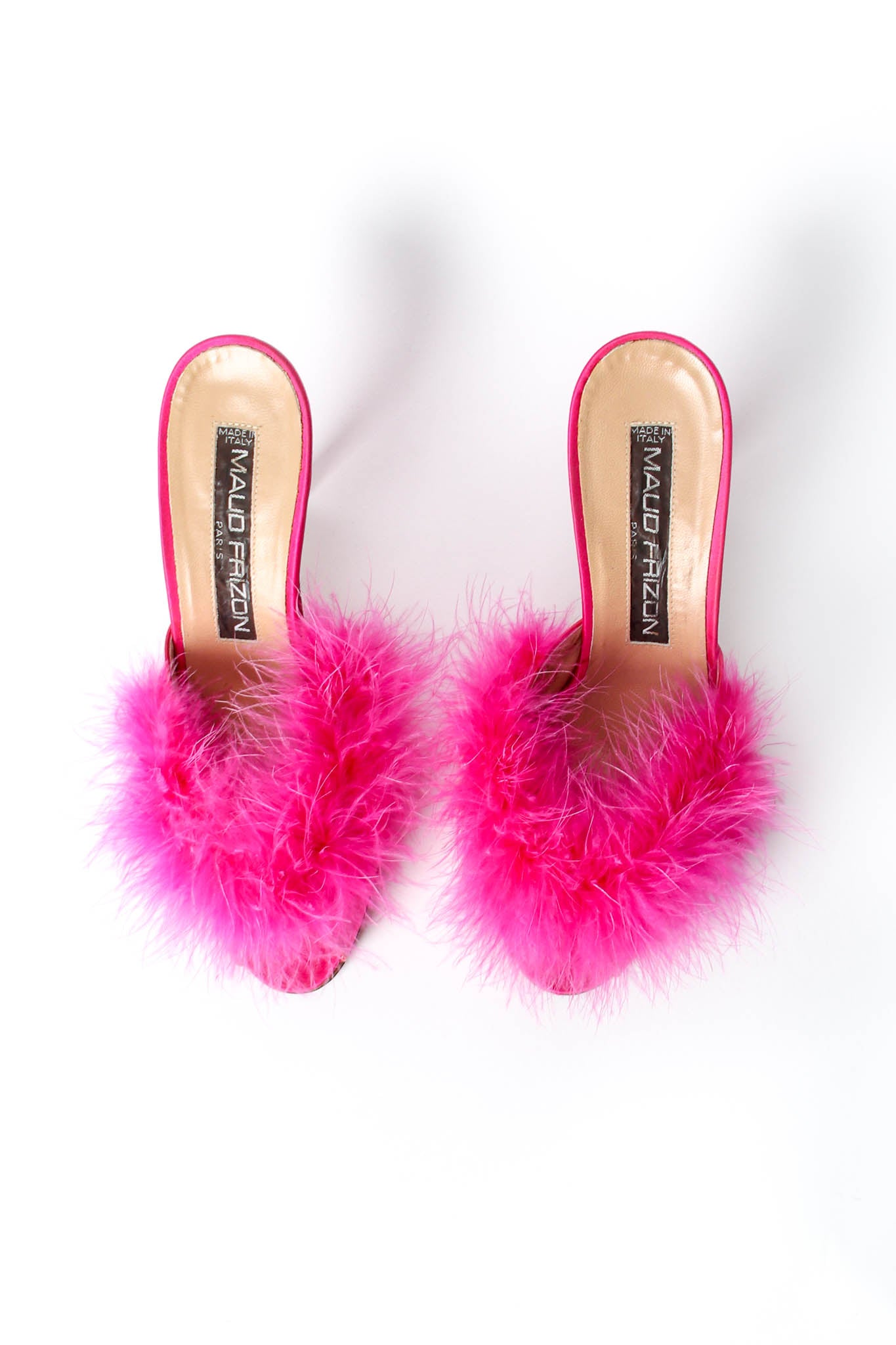 Vintage Maud Frizon Shocking Pink Marabou Mules top at Recess Los Angeles
