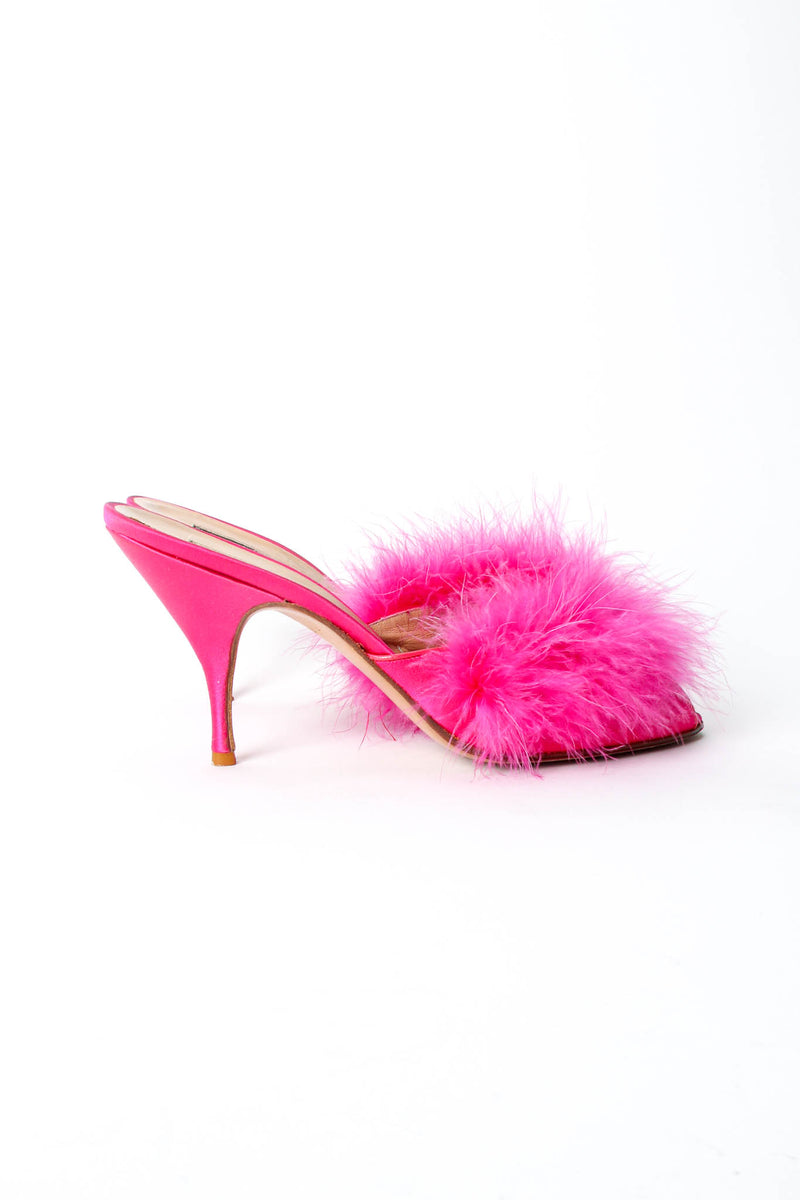 Vintage Maud Frizon Shocking Pink Marabou Mules side at Recess Los Angeles