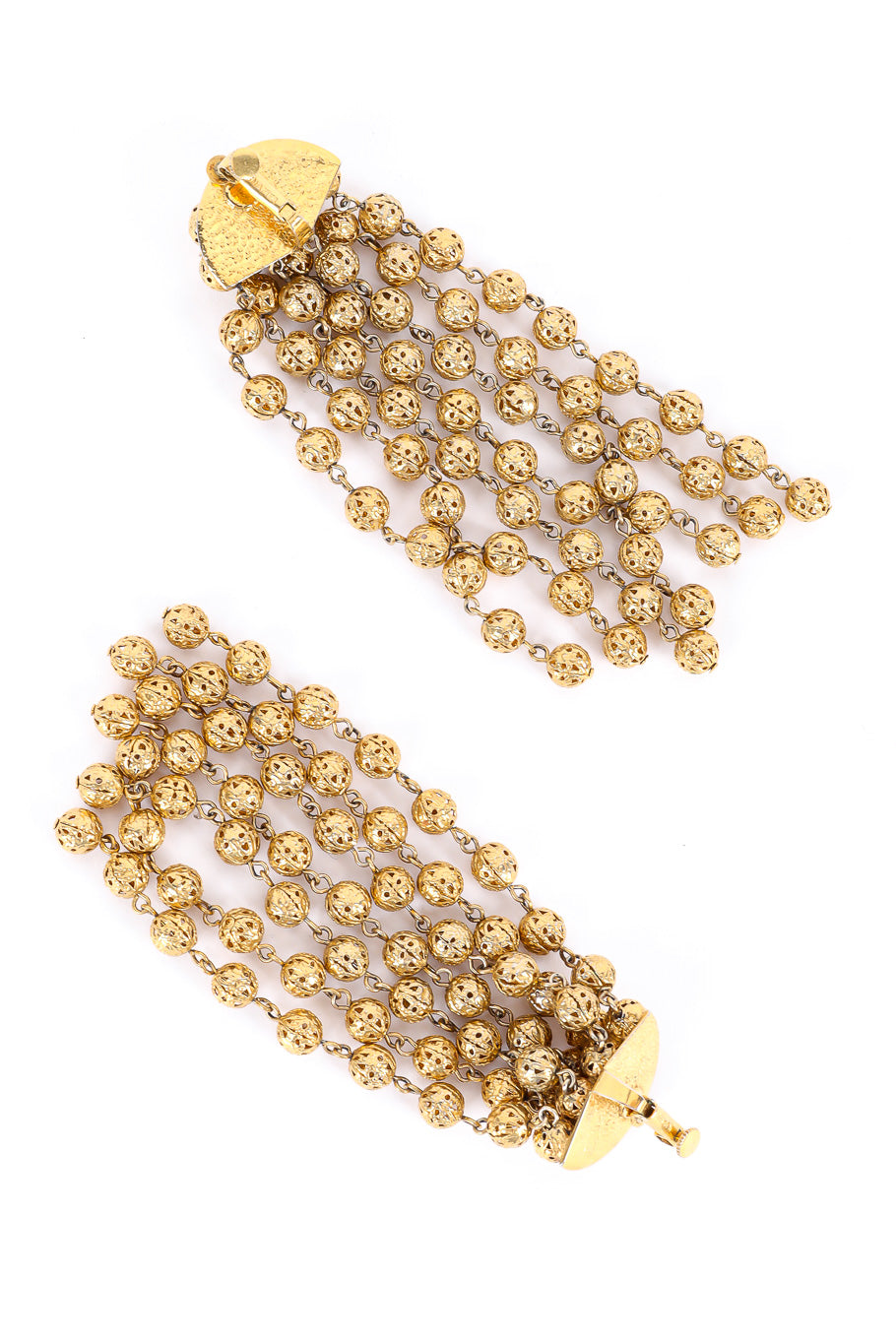 Long gold filigree ball shoulder duster drop earrings pair of earrings photo. @recessla