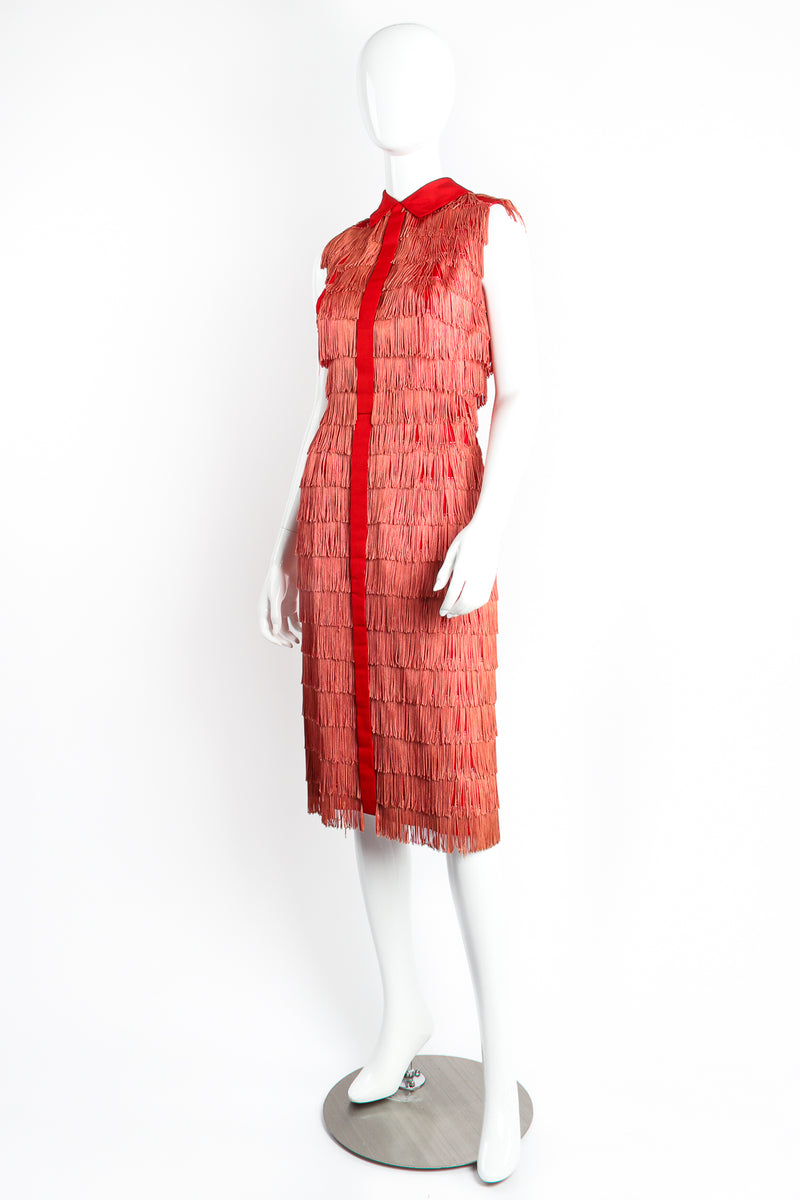Vintage Maxwell Shieff Fringed Sleeveless Shirt Dress on Mannequin angle at Recess Los Angeles