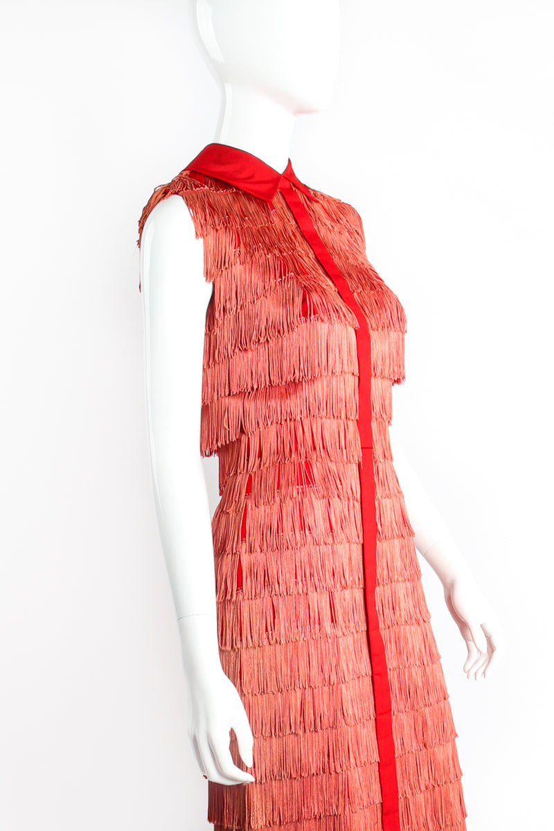 Vintage Maxwell Shieff Fringed Sleeveless Shirt Dress on Mannequin crop at Recess Los Angeles