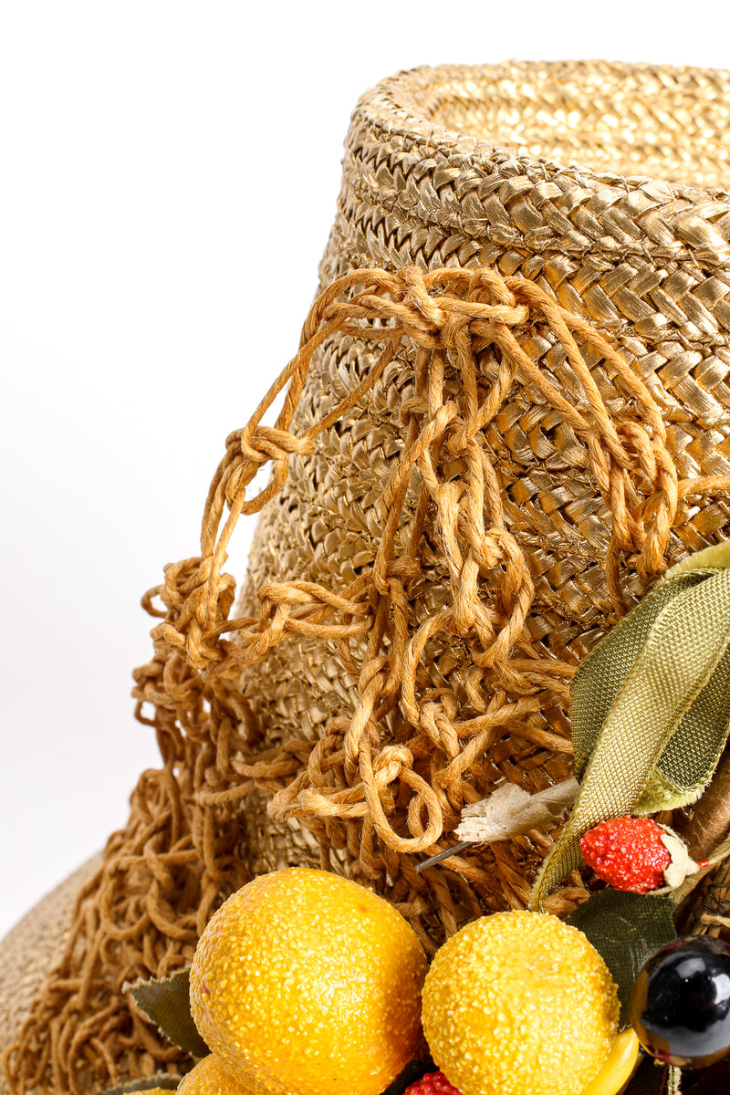 Vintage Maybelle Marie Birch 1945 Fruit Basket Gold Straw Bucket Hat detail fruits @ Recess LA 
