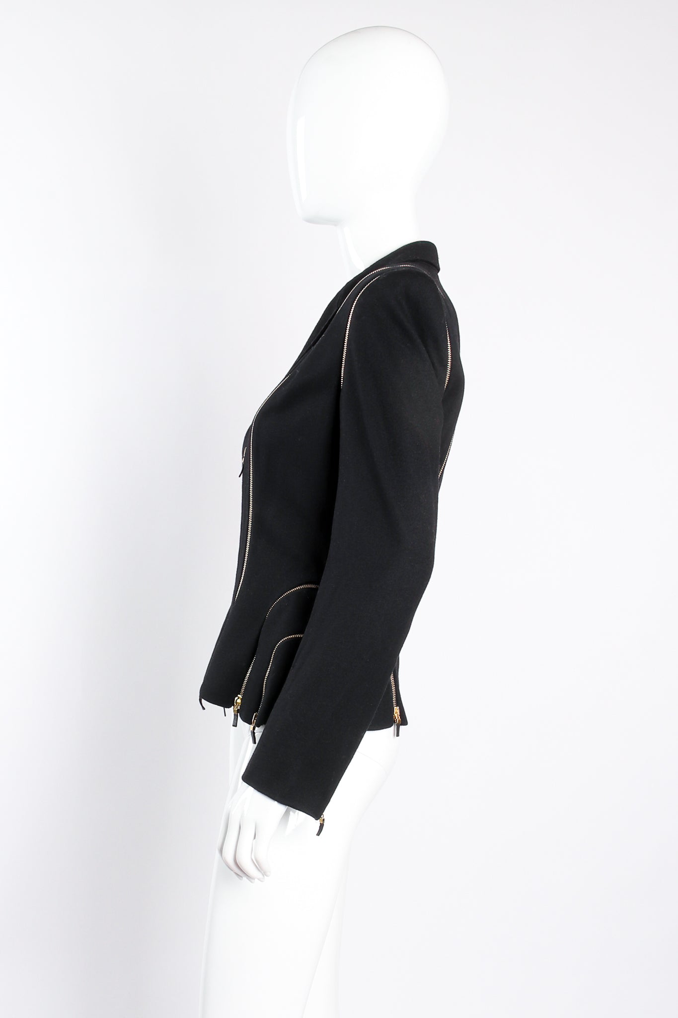 Vintage Alexander McQueen Zipper Bustle Jacket on mannequin side at Recess Los Angeles
