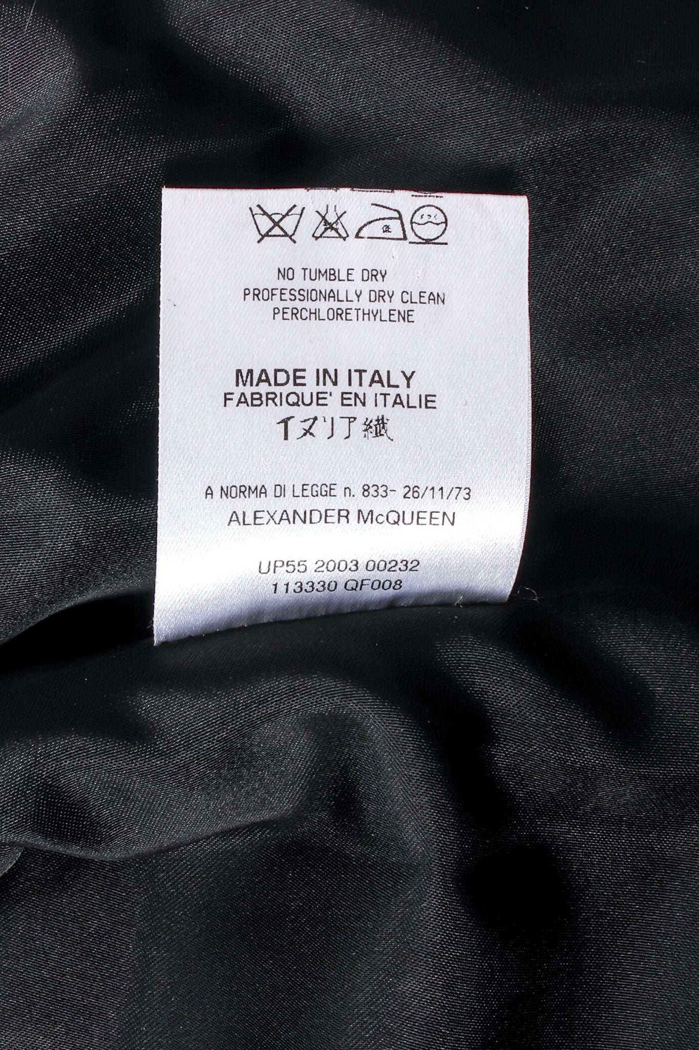 Vintage Alexander McQueen Zipper Bustle Jacket label at Recess Los Angeles