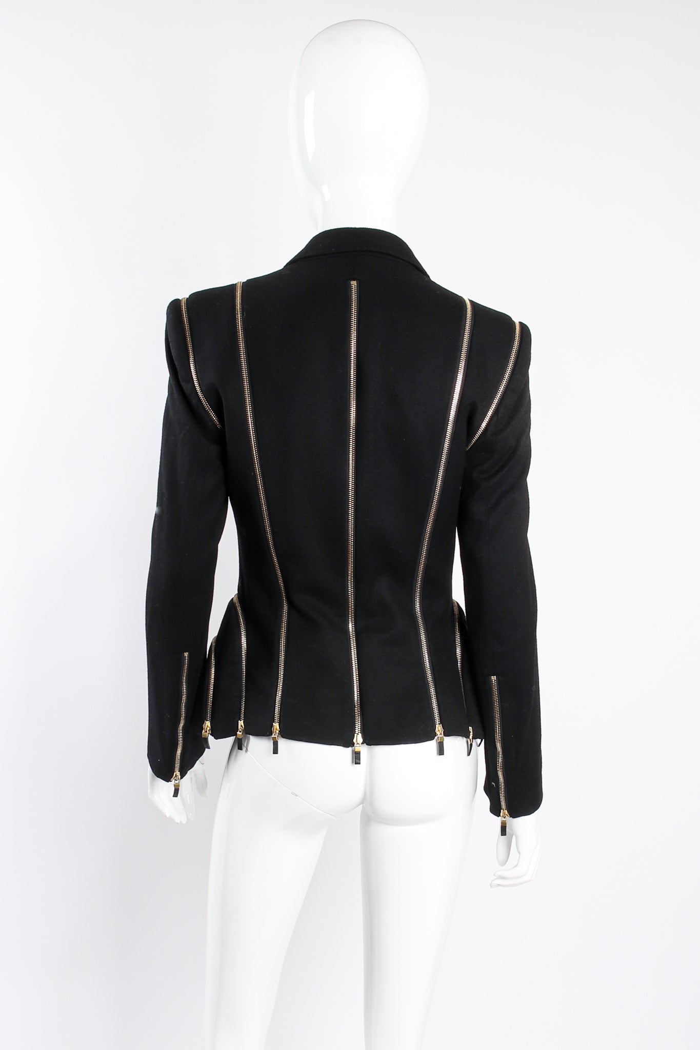 Vintage Alexander McQueen Zipper Bustle Jacket on mannequin back at Recess Los Angeles