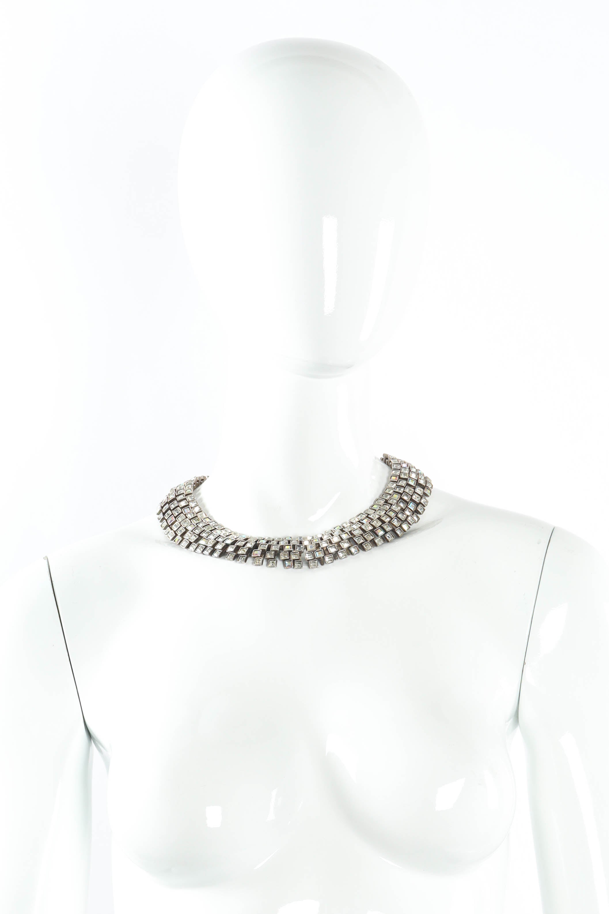 Vintage Metal Pointu Brutalist Puzzle Crystal Necklace on mannequin @ Recess Los Angeles