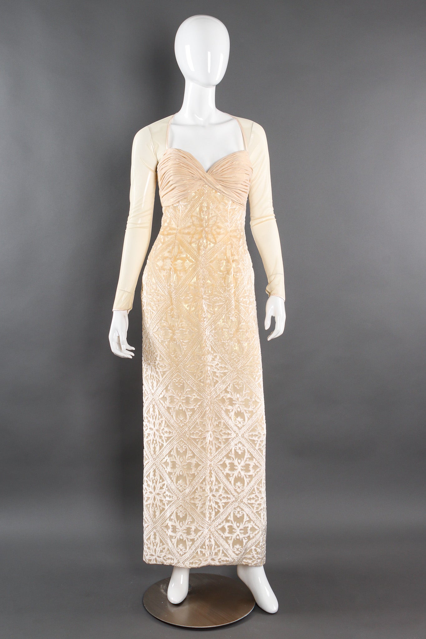 Vintage Michael Casey Velvet Fleur Burnout Silk Dress mannequin front @ Recess LA
