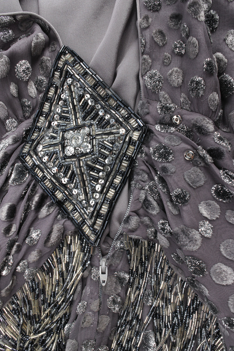 Vintage Michael Casey Polka Dot Beaded Silk Dress center bead appliqué close @ Recess LA
