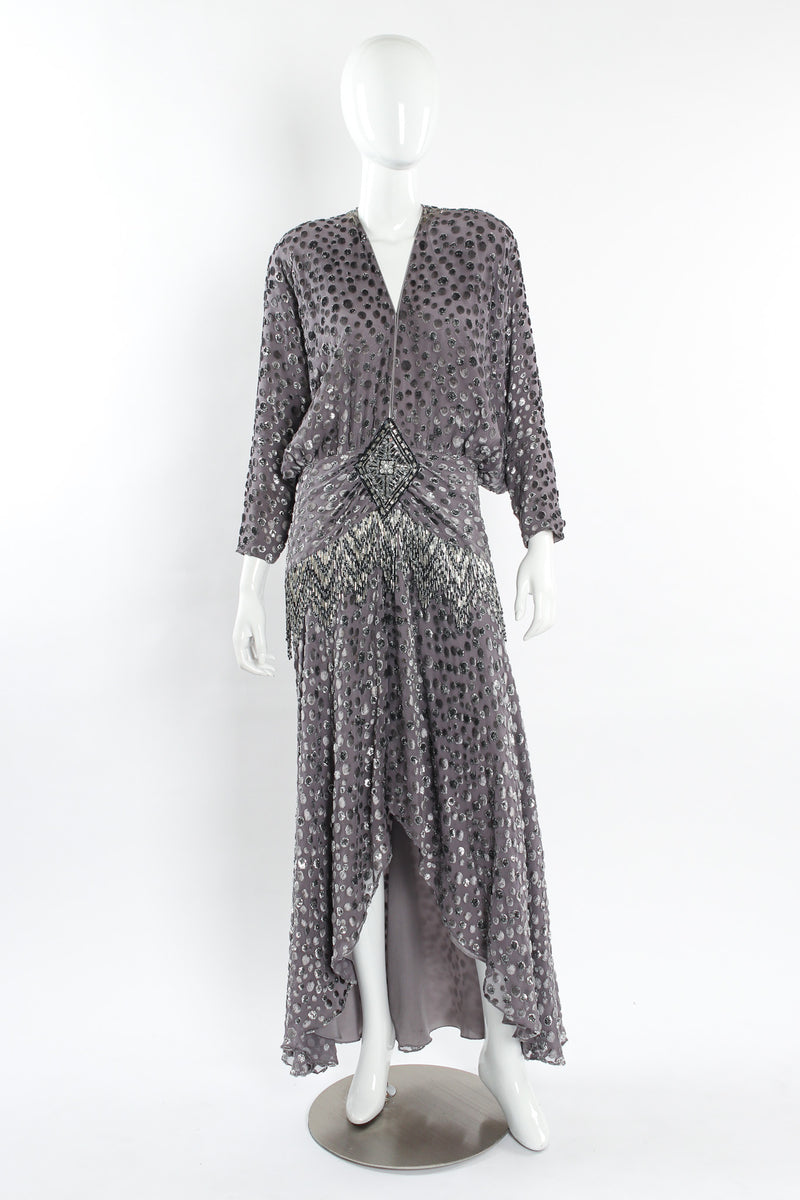 Vintage Michael Casey Polka Dot Beaded Silk Dress mannequin front @ Recess LA