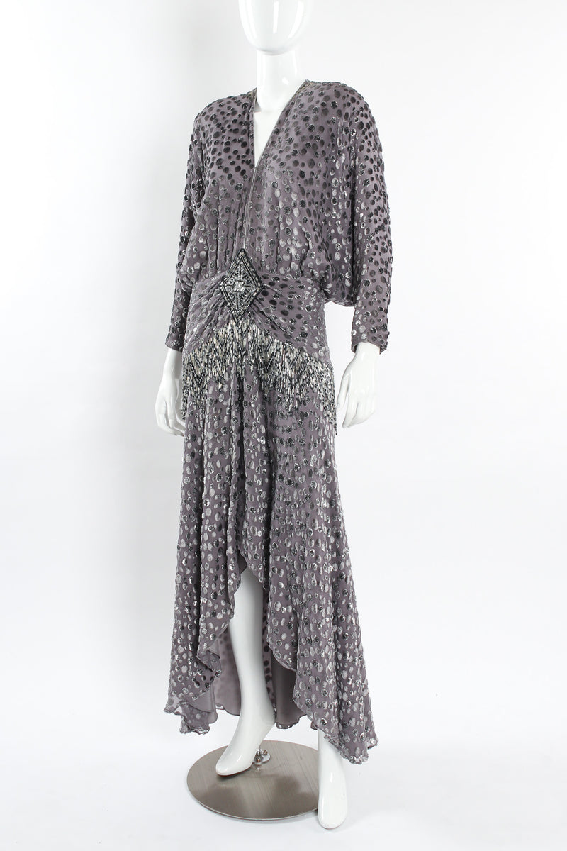 Vintage Michael Casey Polka Dot Beaded Silk Dress mannequin front angle @ Recess LA